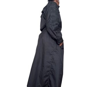 Townhouse Black Midi Trench Coat Long Sleeve‎ Belted Full Button Women's Sz L